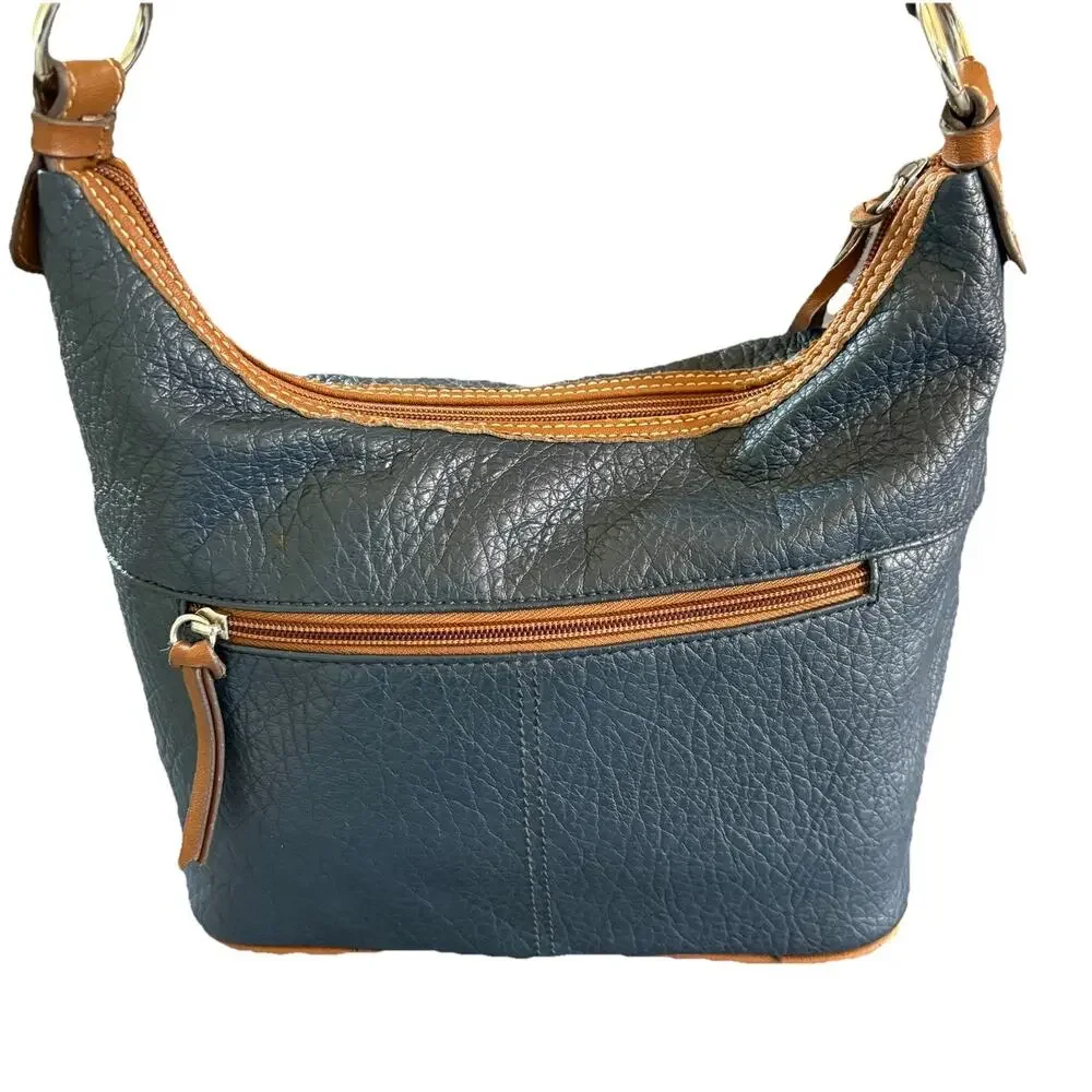 Lauren Conrad Blue Hobo Handbag Vegan Pebbled Leather Shoulder Bag Braided Strap